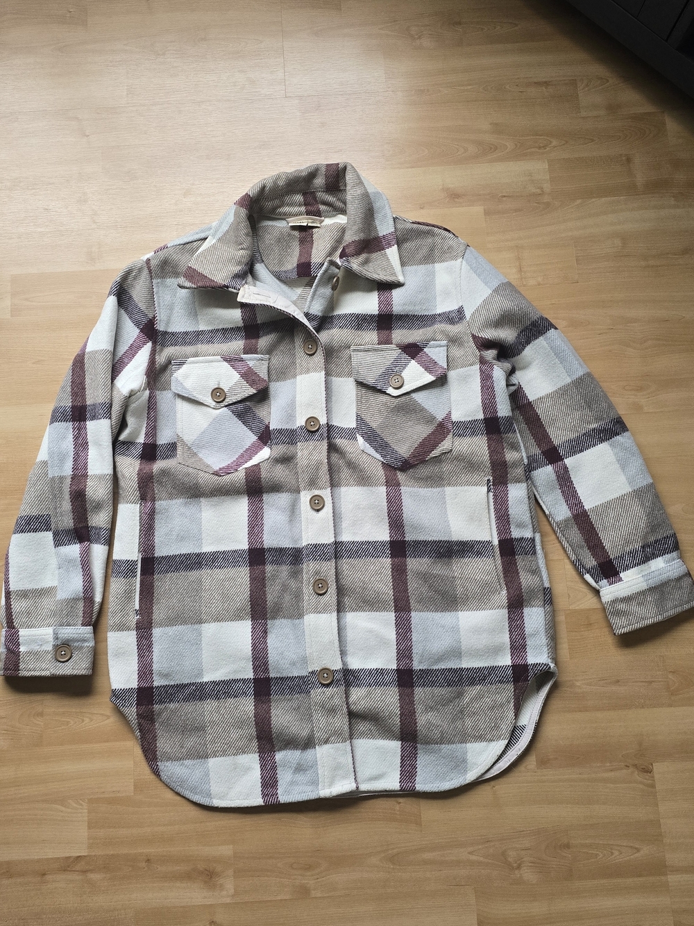 Eclipse Women's Plaid Shacket in Cream, Brown & Wine